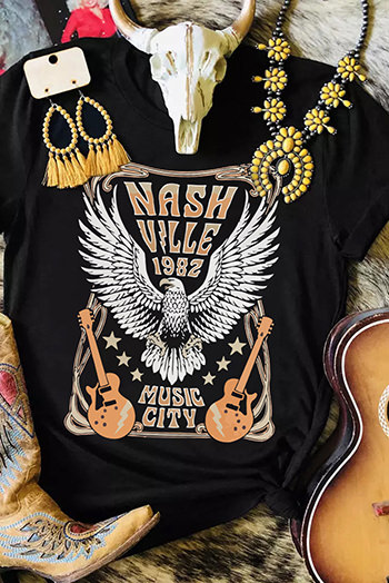 Black NASH VILLE 1982 Vintage Music City Graphic Tee