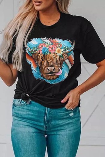 Black Serape Animal Head Graphic Western T Shirt