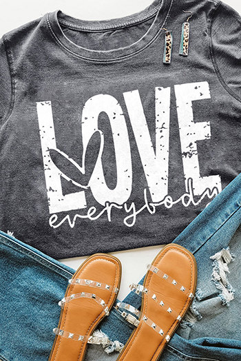 Gray LOVE everybody Graphic T Shirt