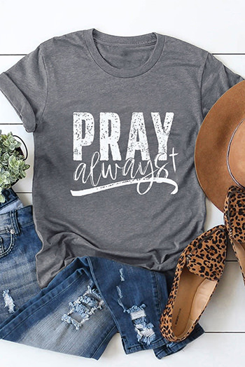 Gray Pray Always Graphic Short Sleeve Tee