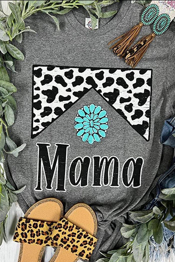 Gray Leopard Turquoise Bead Mama Graphic T Shirt