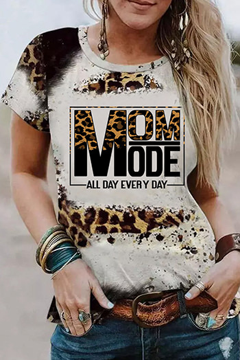 Leopard MOM MODE ALL DAY EVERY DAY Bleached T Shirt