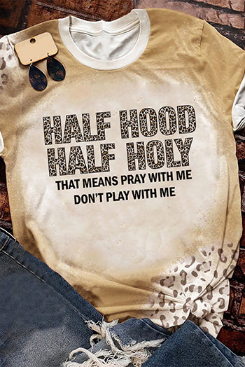 Khaki HALF HOOD HALF HOLY Graphic T Shirt