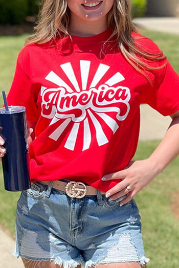 Red America Graphic Print Independence Day T Shirt