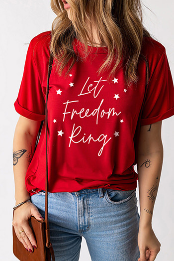 Red Let Freedom Ring Stars Print T Shirt