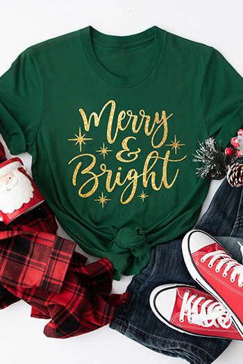 Green Merry and Bright Starry Graphic Tee