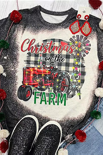 Black Christmas Farm Graphic Bleached T Shirt