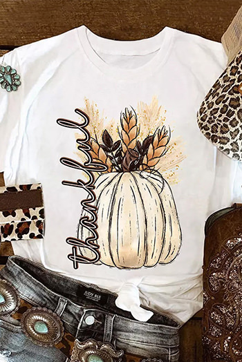 White Harvest Pumpkin Graphic Thanksgiving Tee