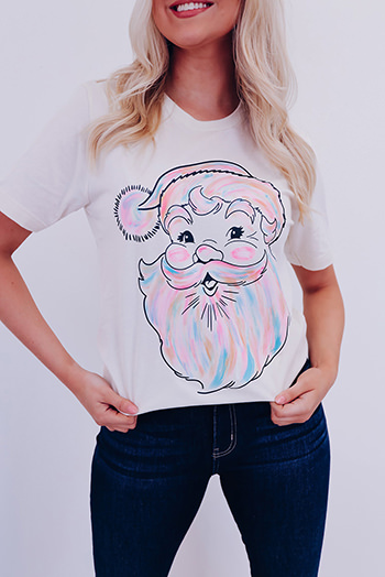 White Cute Santa Claus Graphic Casual Tee