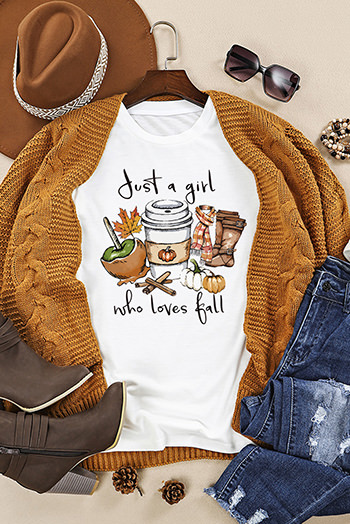 White Just A Girl Who Loves Fall Graphic T Shirt