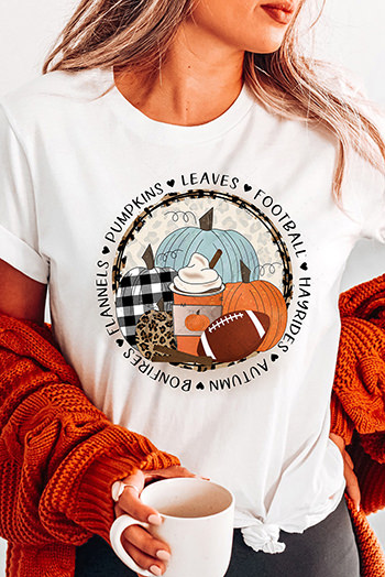 White Autumn Vibes Pumpkin Graphic T Shirt