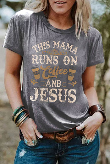 Gray Coffee And Jesus Graphic T Shirt