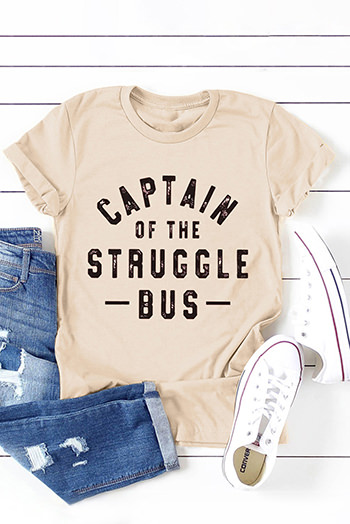 Khaki Captain of The Struggle Bus Graphic T Shirt