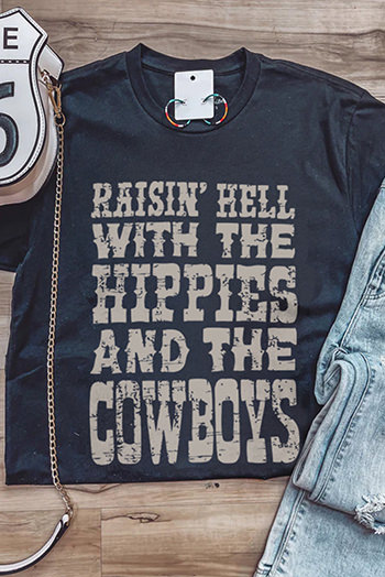 Black Raise Hell with The Hippies And The Cowboys Graphic Tee