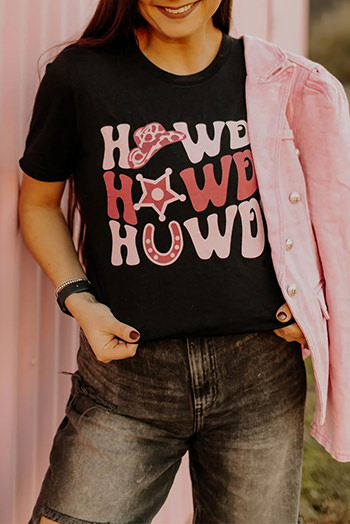 Black HOWDY Letter Graphic T Shirt