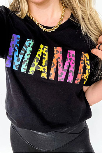 Black Leopard Neon MAMA Graphic T Shirt