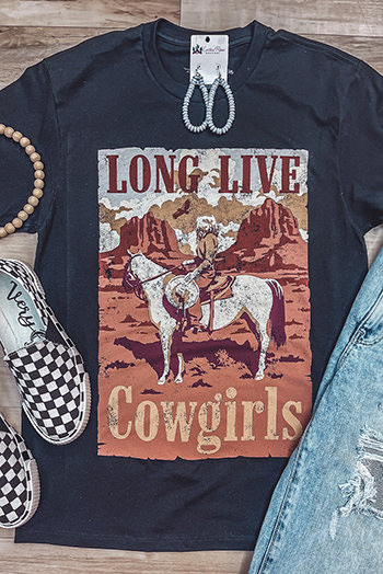 Black LONG LIVE Cowgirls Graphic Print T Shirt