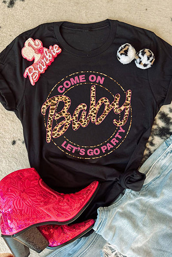 Black Come On Baby Lets Go Party Graphic T Shirt