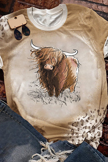 Khaki Western Highland Cattle Graphic T Shirt