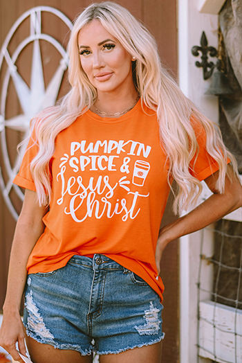 Orange PUMPKIN SPICE and Jesus Christ Graphic T Shirt