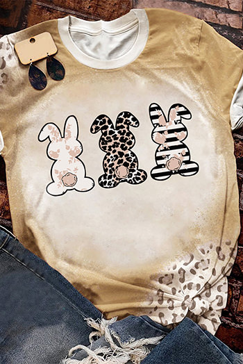 Khaki Easter Bunny Leopard Bleached Print Graphic Tee