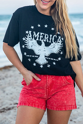 Black AMERICA Eagle Star Graphic T Shirt