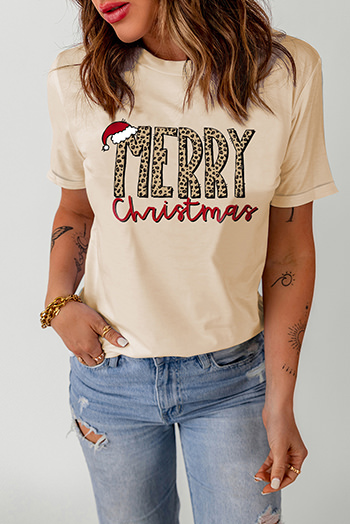 Khaki MERRY Christmas Crew Neck Graphic Tee