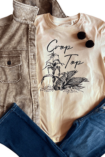 Khaki Crop Top Corn Plant Graphic T Shirt