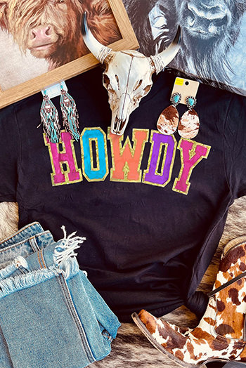 Black HOWDY Letters Graphic Tee