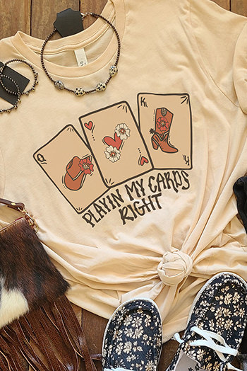 Khaki Western PLAYING MY CARDS RIGHT Graphic T Shirt