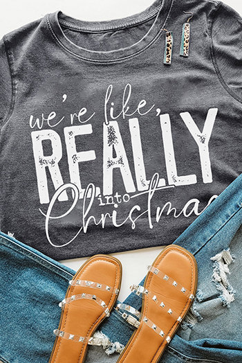 Gray Christmas Graphic Short Sleeve Top