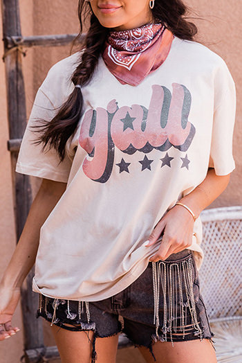 White Yall Graphic Fashion Crew Neck T Shirt