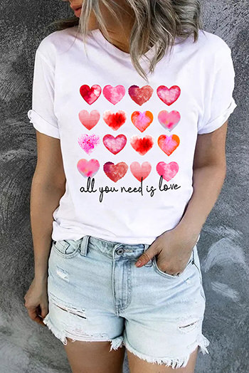 White All You Need Is Love Hearts Print T Shirt