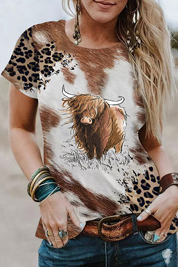 Chestnut Leopard Animal Tie dye Western Heifer Graphic Tee