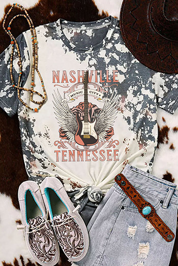 Gray Tie Dye NASHVILLE TENNESSEE Guitar Graphic T Shirt