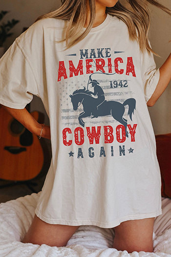 White AMERICA COWBOY Graphic Western Fashion Tunic T Shirt