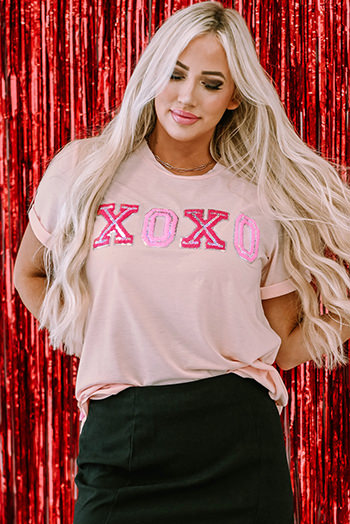 Pink Valentines Shiny XOXO Graphic T Shirt