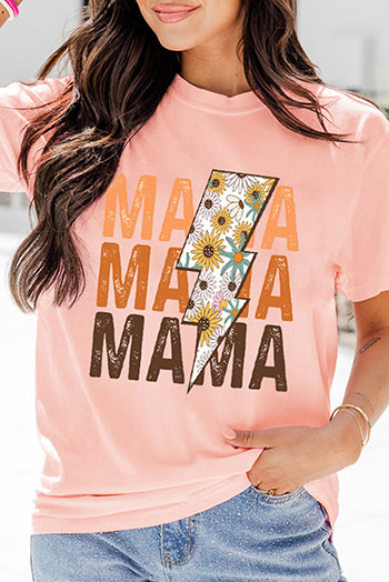 Pink MAMA Sunflower Bolt Graphic T Shirt