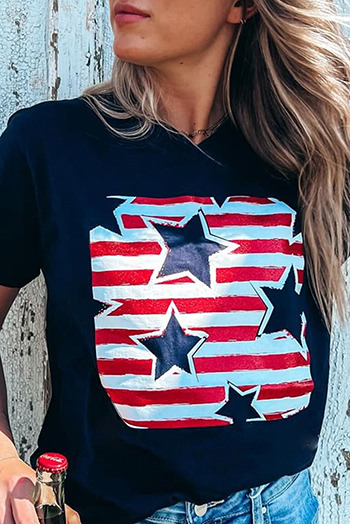 Black Independence Star Stripes Flag Graphic Tee