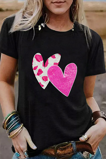 Black Valentines Double Heart Sequin Graphic T Shirt