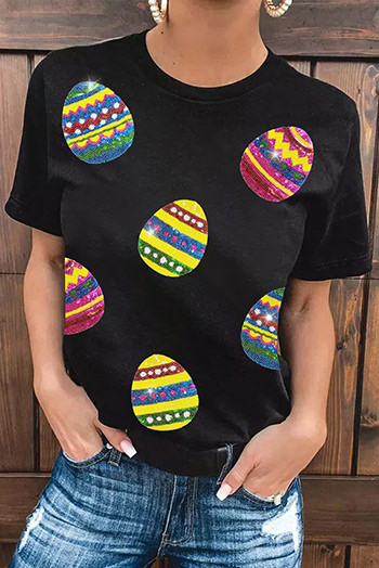 Black Shimmer Easter Eggs Print T Shirt