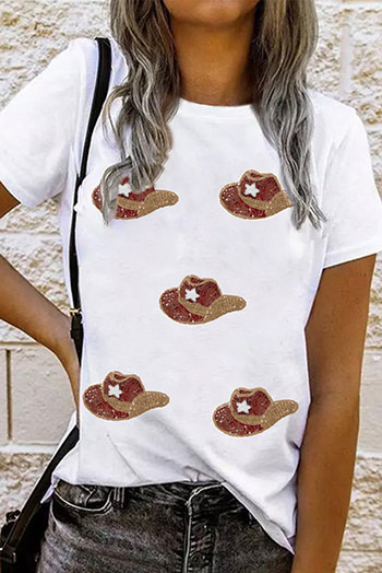 White Sequin Cowgirl Hats Graphic T Shirt