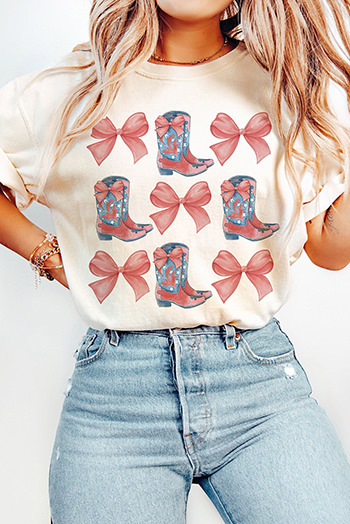 White Bowknot and Cowgirl Boots Graphic Tee