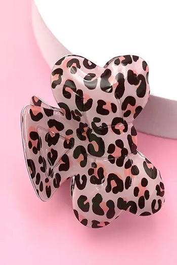 Bright Pink Leopard Print Bowknot Shape Claw Clip