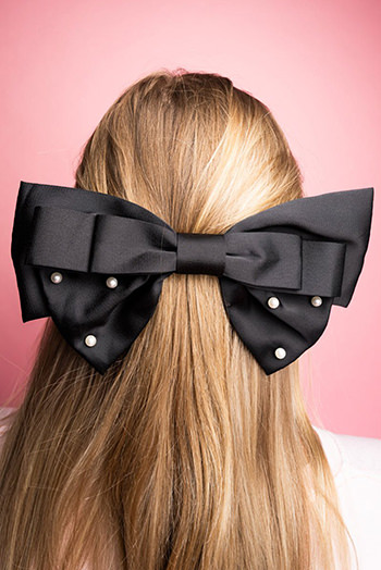 Black Pearl Embellished Tiered Bowknot Hair Clip