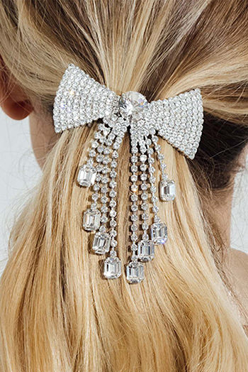 Silvery Rhinestone Tassel Bowknot Hair Clip