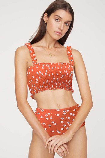 Orange Flower Smocked Swimsuit