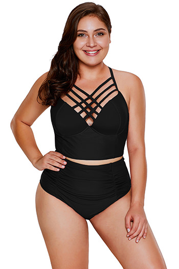 Black Strappy Neck Detail High Waist Swimsuit