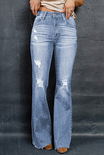 Sky Blue Dark Wash Mid Rise Flare Jeans