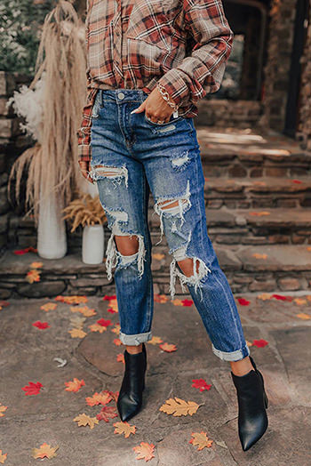 Blue Vintage Distressed Boyfriend Ripped Jeans